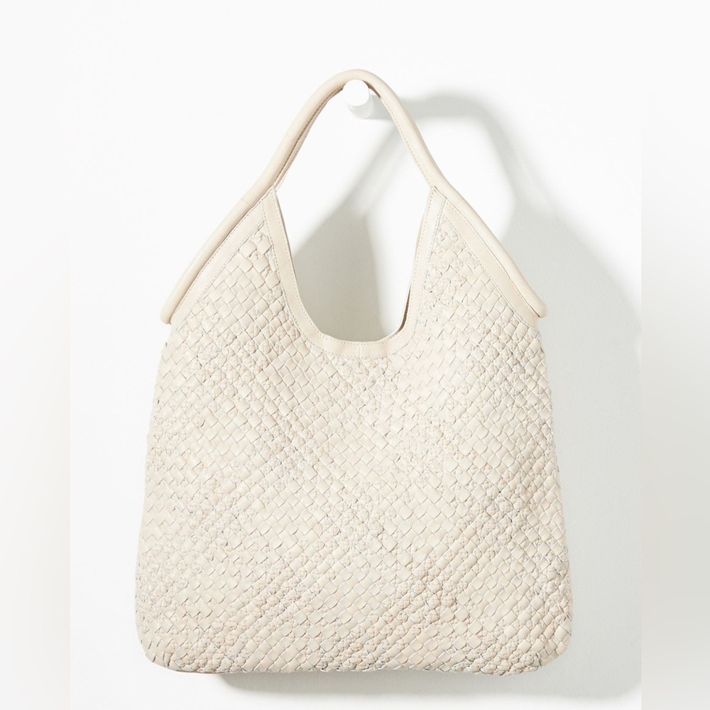 NWT Anthropologie cream colored leather‎ woven tote